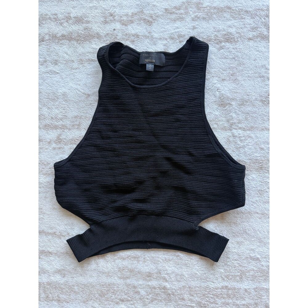 Michael Costello x REVOLVE Black Ribbed Cutout Crop Top Size M